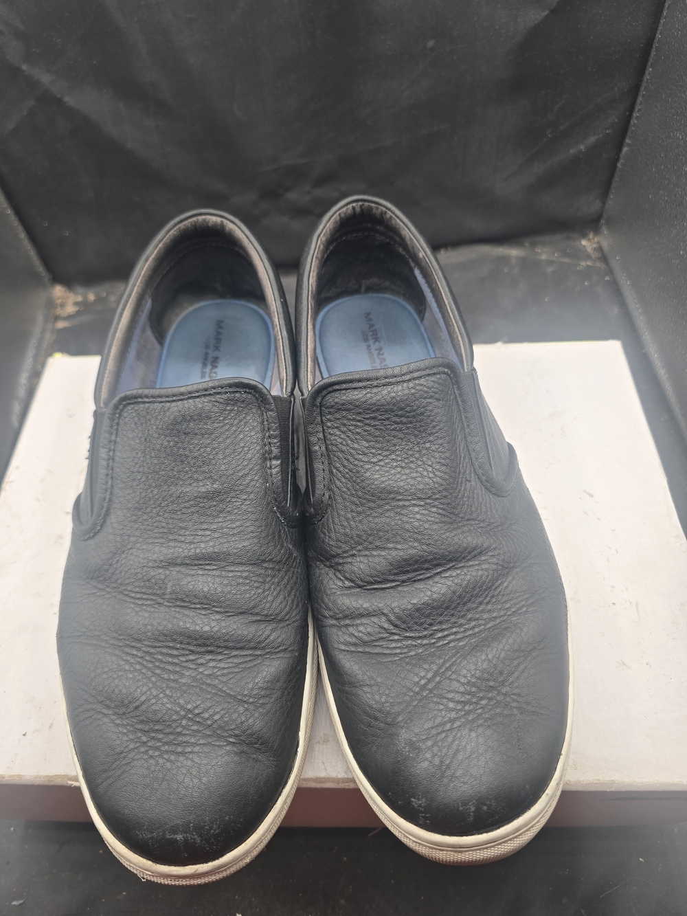 Mark Nason Black Leather Slip-On‎ Casual Loafers with White Sole